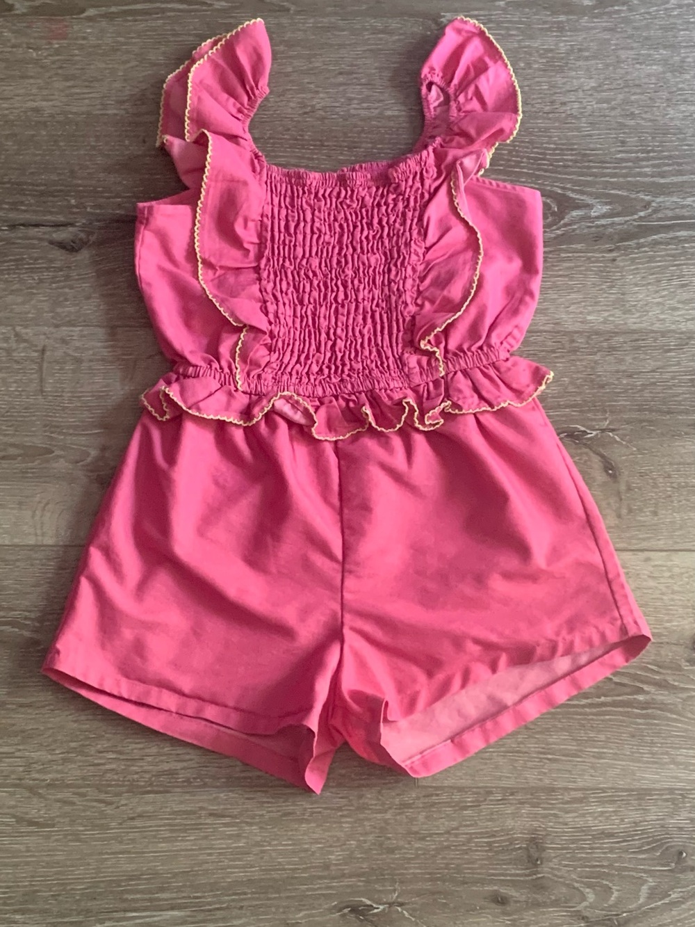 Girls Vince Camuto Pink Ruffle-Trim Smocked Romper Size 10